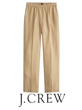 J.Crew | Linen-Blend Elastic Waist Pull-On Straight Leg Pant Khaki - Size S